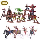 21 Pcs Plastic Indian Figures Playset Toy Native American Figures With Horse, Tent, Totem Etc. Wild West Cowboy Miniatura Kit Grande Para Crianças Cr