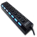 Hub 7 Portas Usb 2.0 Led Indicador Entrada Para Fonte - Preto C