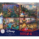 Ceaco (4) 500 Peça Thomas Kinkade - Disney Dreams 4 Em 1 Multipack Jigsaw Puzzles - Tangled, Sleeping Beauty, Peter Pan, E Mickey And Minnie - Ages K