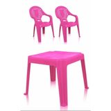 Kit 1 Mesa 45x45cm e 2 Cadeiras Decoradas Teddy Infantil Rosa