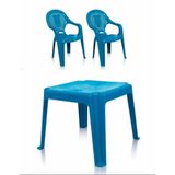 Kit 1 Mesa 45x45cm e 2 Cadeiras Decoradas Teddy Infantil Azul