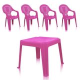 Kit 1 Mesa 45x45cm e 4 Cadeiras Decoradas Teddy Infantil Rosa