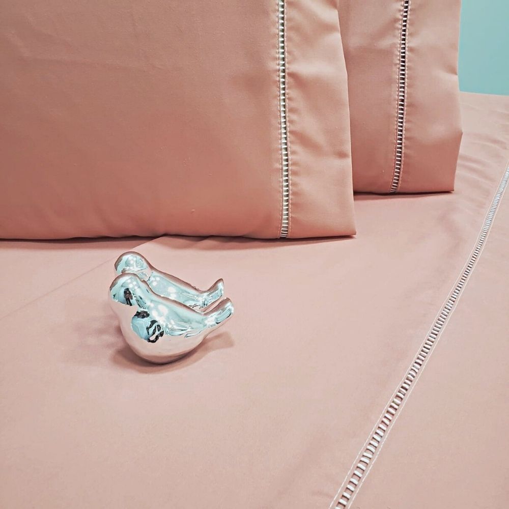 Jogo De Cama Queen 400 Fios Salmão Ponto Palito 4 Peças Casa Dona