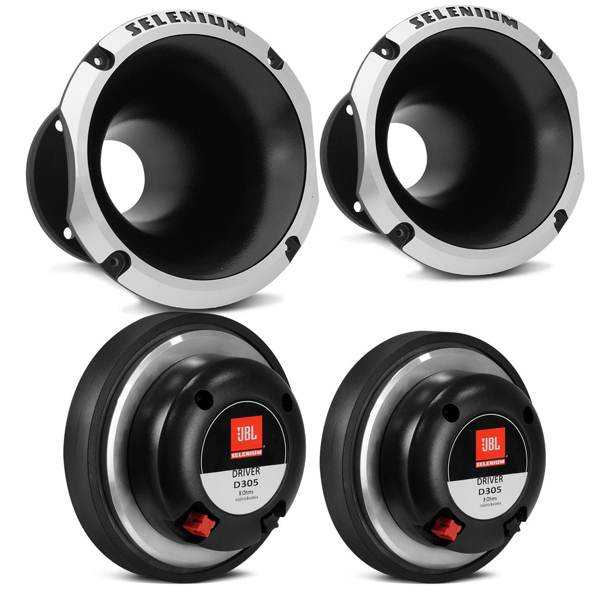 Kit Driver JBL Selenium D305 150W RMS 8 Ohms Fenólico Par + Corneta Curta HL14-50 Preta Cromado Par Menor preço em Kit Driver JBL Selenium D305 150W RMS 8 Ohms Fenólico Par + Corneta Curta HL14-50 Preta Cromado Par