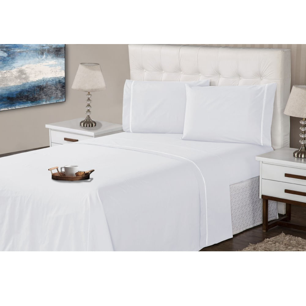 Jogo Lençol 3 Peças 400 Fios Ponto Palito Casa Dona