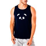 Regata Masculina Estampa Panda Dia A Dia Conforto Leve Azul+branco M