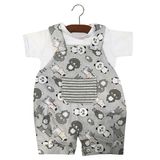 Jardineira Bebê Com Camiseta Safari Panda Cinza Menino