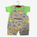 Jardineira Bebê Com Camiseta Safari Bege Menino