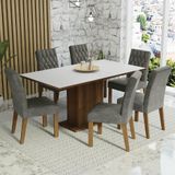Conjunto Sala De Jantar Mesa Tampo De Madeira 6 Cadeiras Rustic/branco/silver Hanna Madesa