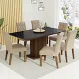 Conjunto Sala De Jantar Mesa Tampo De Vidro 6 Cadeiras Rustic/preto/imperial Geórgia Madesa