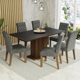 Conjunto Sala De Jantar Mesa Tampo De Madeira 6 Cadeiras Rustic/preto/silver Hanna Madesa