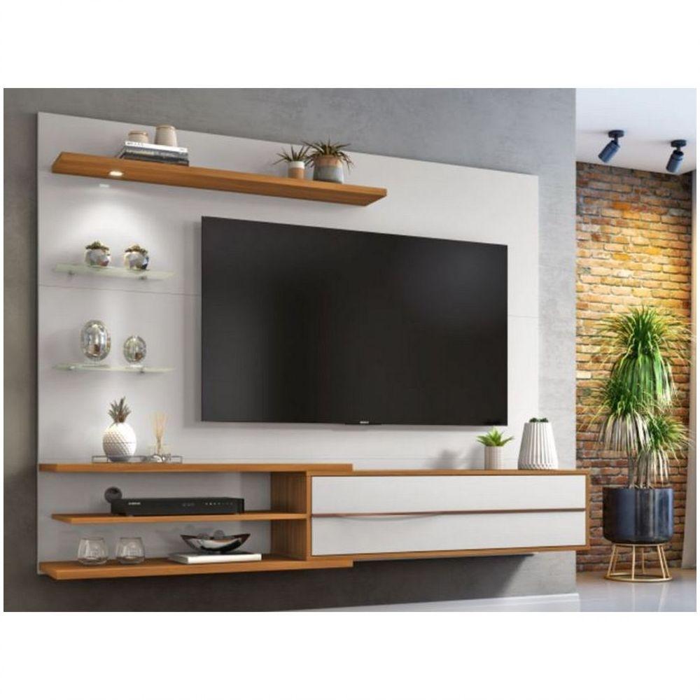 Painel Para Tv Até 60&#39;&#39; 1 Porta Luz De Led Nt1115 Notável Off White Com Freijo Trend