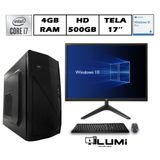 Computador Desktop + Monitor 17” Intel Core I7 4gb Hd De 500gb Windows 10 + Teclado E Mouse - Lumitec