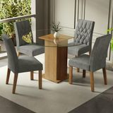 Conjunto Sala De Jantar Mesa Tampo De Vidro Redondo 4 Cadeiras Rustic/silver Irene Madesa