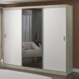 Guarda Roupa Casal com Espelho 3 Portas de Correr Foscarini Marfim Areia/Branco