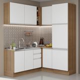 Cozinha Completa De Canto Madesa Glamy 329001 Com Armário E Balcão (sem Tampo E Pia) - Rustic/branco