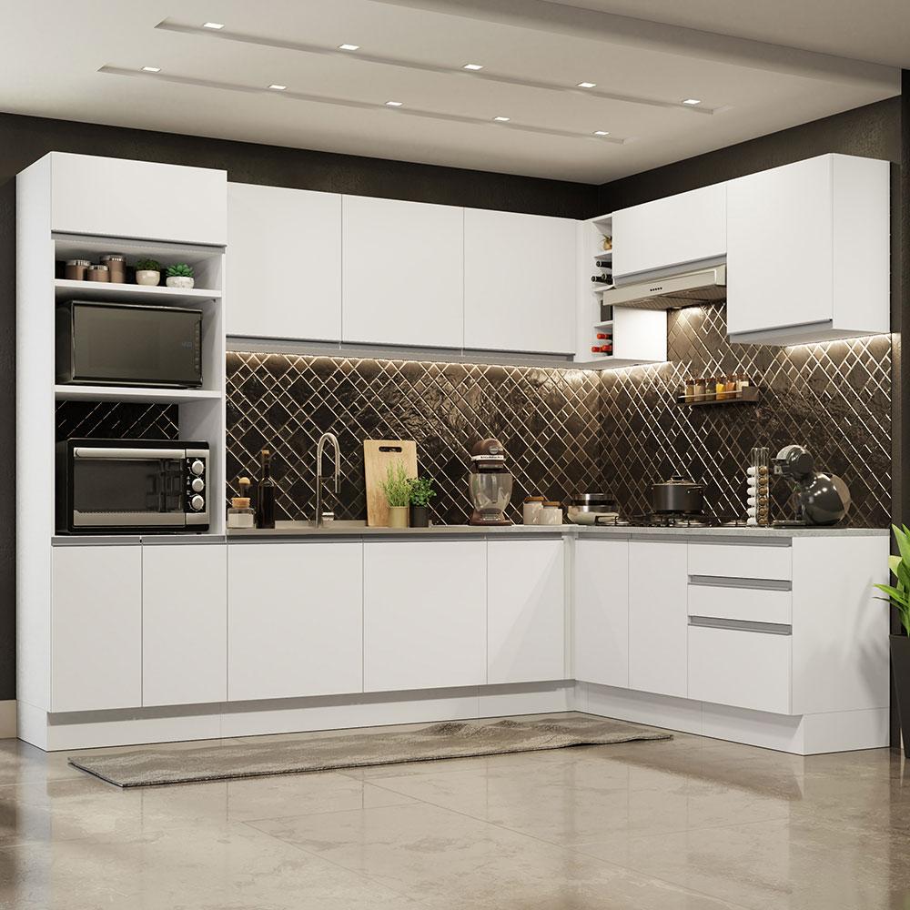 Cozinha Completa De Canto Madesa Glamy 479001 Com Armário E Balcão (sem Tampo E Pia) - Branco