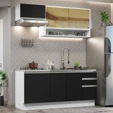 Cozinha Completa Madesa Glamy 180008 Com Armário E Balcão (sem Tampo E Pia) - Branco/preto