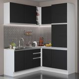 Cozinha Completa De Canto Madesa Glamy 329001 Com Armário E Balcão (sem Tampo E Pia) - Branco/preto