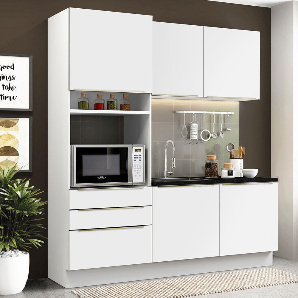 Cozinha Compacta Madesa Lux Com Armário E Balcão 5 Portas 3 Gavetas - Branco/branco Veludo