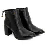 Bota Casual Couro Feminina Cano Curto Salto Grosso Lisa Preto 34