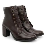 Bota Casual Couro Feminina Salto Grosso Cadarço Lisa Moda Marrom 36