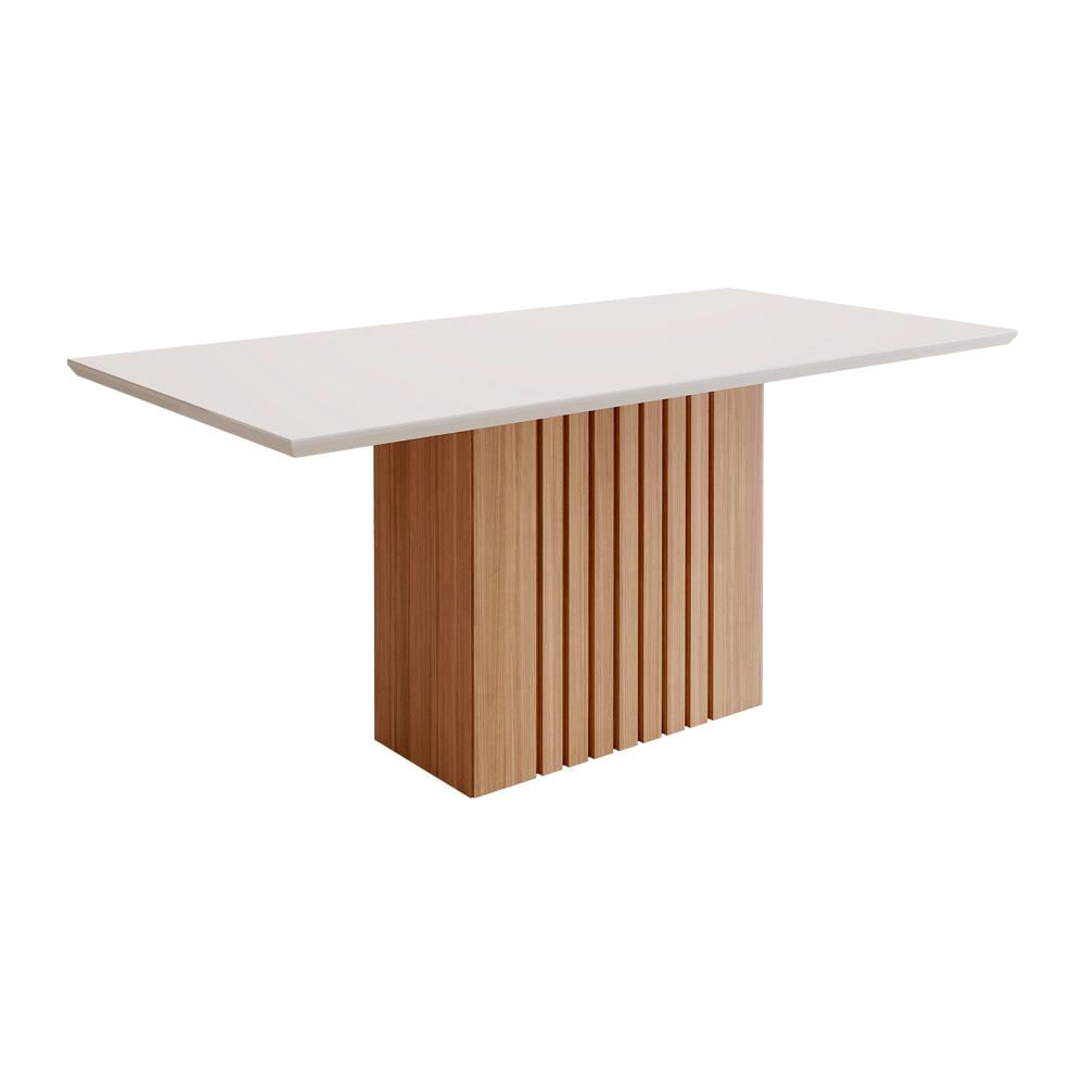 Mesa Retangular Para Sala De Jantar 180x90 Tampo De Vidro/mdf Ana Cimol Nature/off White