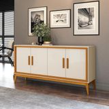 Buffet Aparador Com 4 Portas Pés Em Madeira Maciça Istambul 160cm Cor:offwhite/cedro