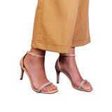 Sandalia Salto Fino Alto Feminina Social Rosado Strass