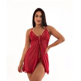 Camisola Imi Lingerie Aberta Fenda Tule Renda Calcinha Fio Dental Louise