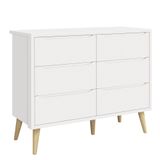 Cômoda Retrô Theo 6 Gavetas Com Pés Em Madeira Natural - Branco