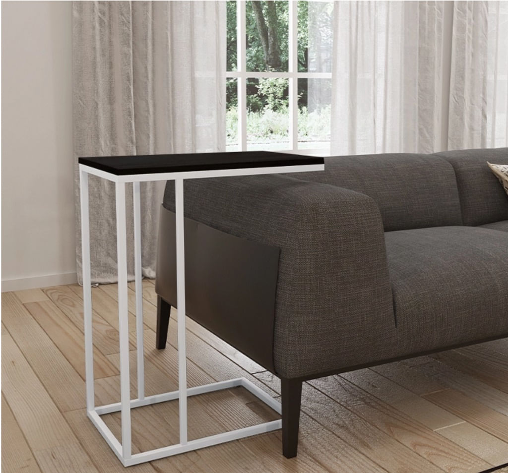 Mesa Lateral De Apoio De Sofa Elenatampo Preto  Base Branco