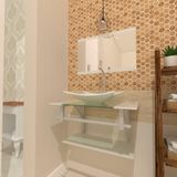 Gabinete Vidro 60cm Ac Cuba Retangular Branco + Torneira