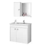 Kit Banheiro Gabinete 56cm Pia E Armário Com Espelho Munique Branco - Bechara