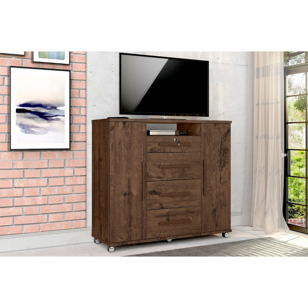 Cômoda Sapateira Versatil Com 2 Portas E 4 Gavetas Zanzini