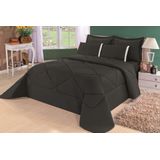 Edredom Casal Queen + Lençol Conforto Dupla Face 6 Peças Preto