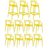 8 Cadeiras + 3 Banquetas Altas Masters Allegra Amarelo