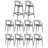 Kit - 8 X Cadeiras + 2 X Banquetas Altas Masters Allegra - Cinza Escuro