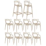 8 Cadeiras + 2 Banquetas Altas Masters Allegra Nude