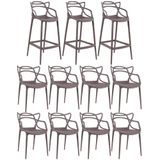 8 Cadeiras + 3 Banquetas Altas Masters Allegra Fendi