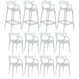 Kit - 8 X Cadeiras + 4 X Banquetas Altas Masters Allegra - Cinza Claro