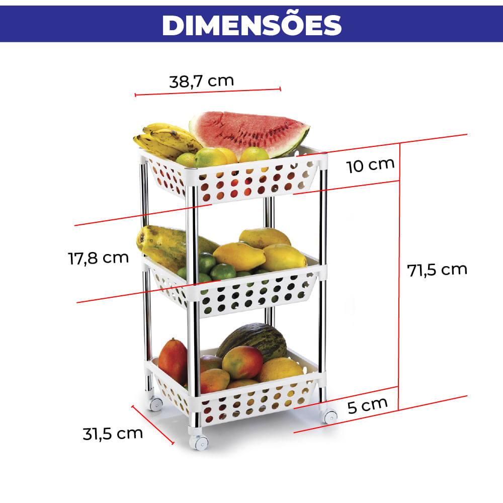 Fruteira Compacto Para Cozinha Porta Temperos 3 Andares Arthi/f