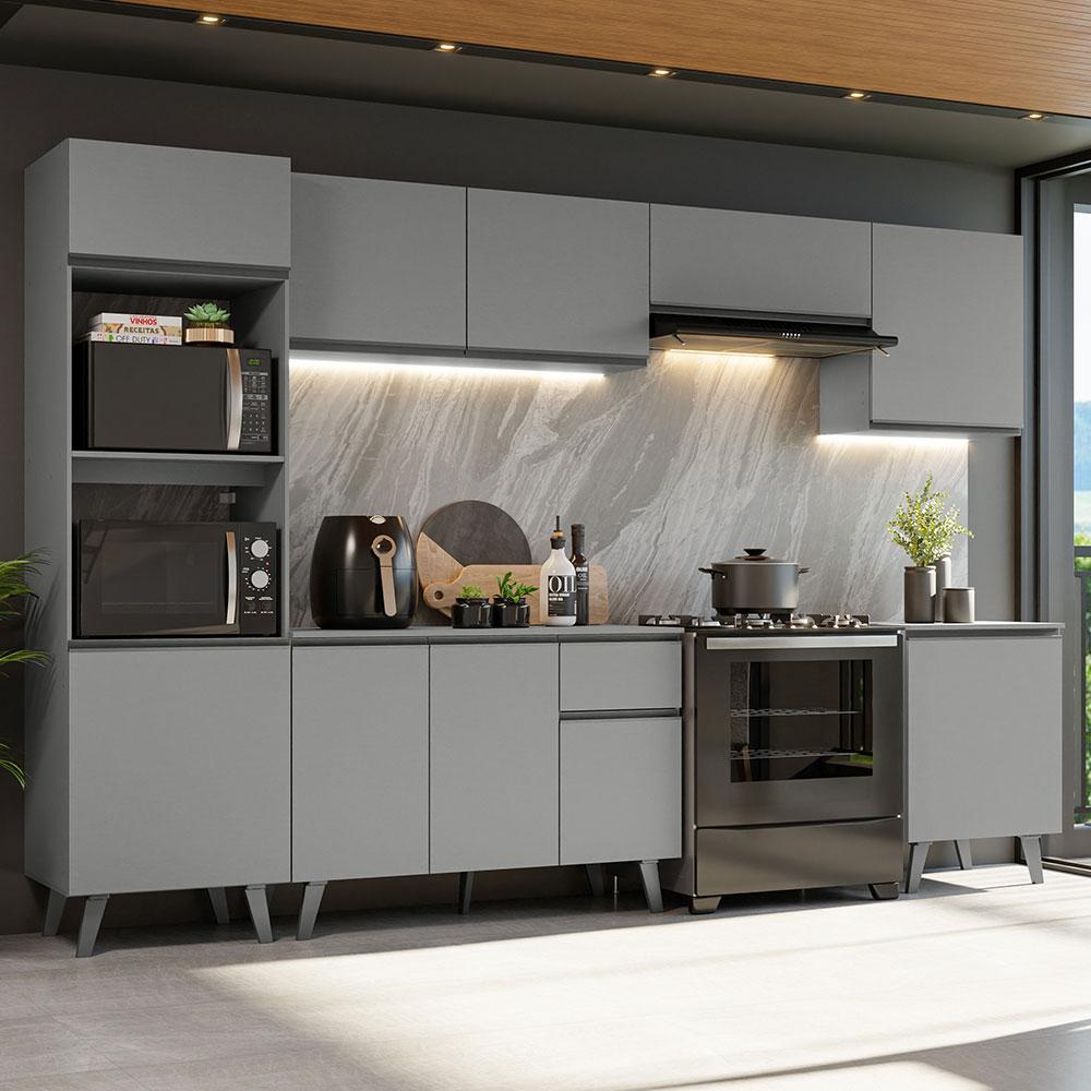 Armário De Cozinha Completa 320cm Cinza Nice Madesa 01 - Carrefour