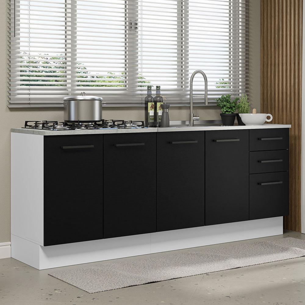 Kit Com 2 Balcões De Cozinha Madesa Agata 3 Gavetas 4 Portas (sem Tampo E Pia) - Branco/preto