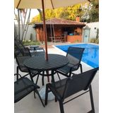4 Cadeiras + 1 Mesa Ripada 90cm Piscina Varanda Jardim Sala