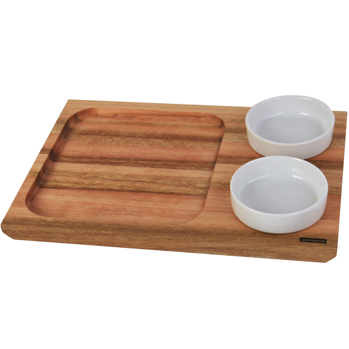 Tábua Para Servir Petiscos Churrasco Lanches 30x21cm 2 Molheiras De Porcelana 130ml Utily Domama