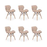 Kit 06 Cadeiras Charles Eames Eiffel Slim Wood Estofada - Nude