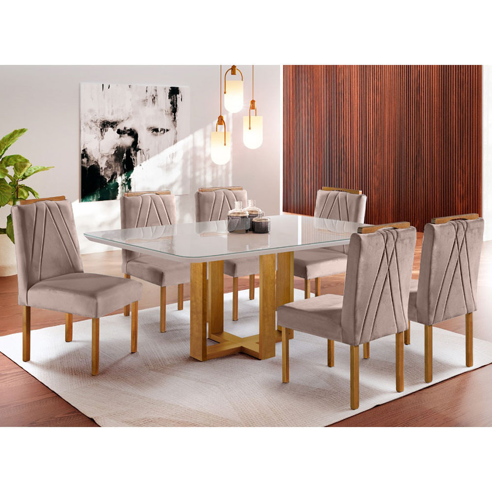 Conjunto Sala De Jantar 6 Lugares Mesa Lisy E 6 Cadeiras Safira Móveis Mix