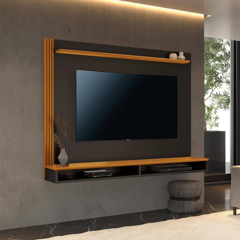 Painel Para Tv Até 55 Polegadas Ripado Lateral Quênia Cor:preto/cedro