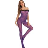 Lingerie Elashopp Roxa Roupa Intima Leopardo De Seda Corpo Inteiro Meia-calça Body